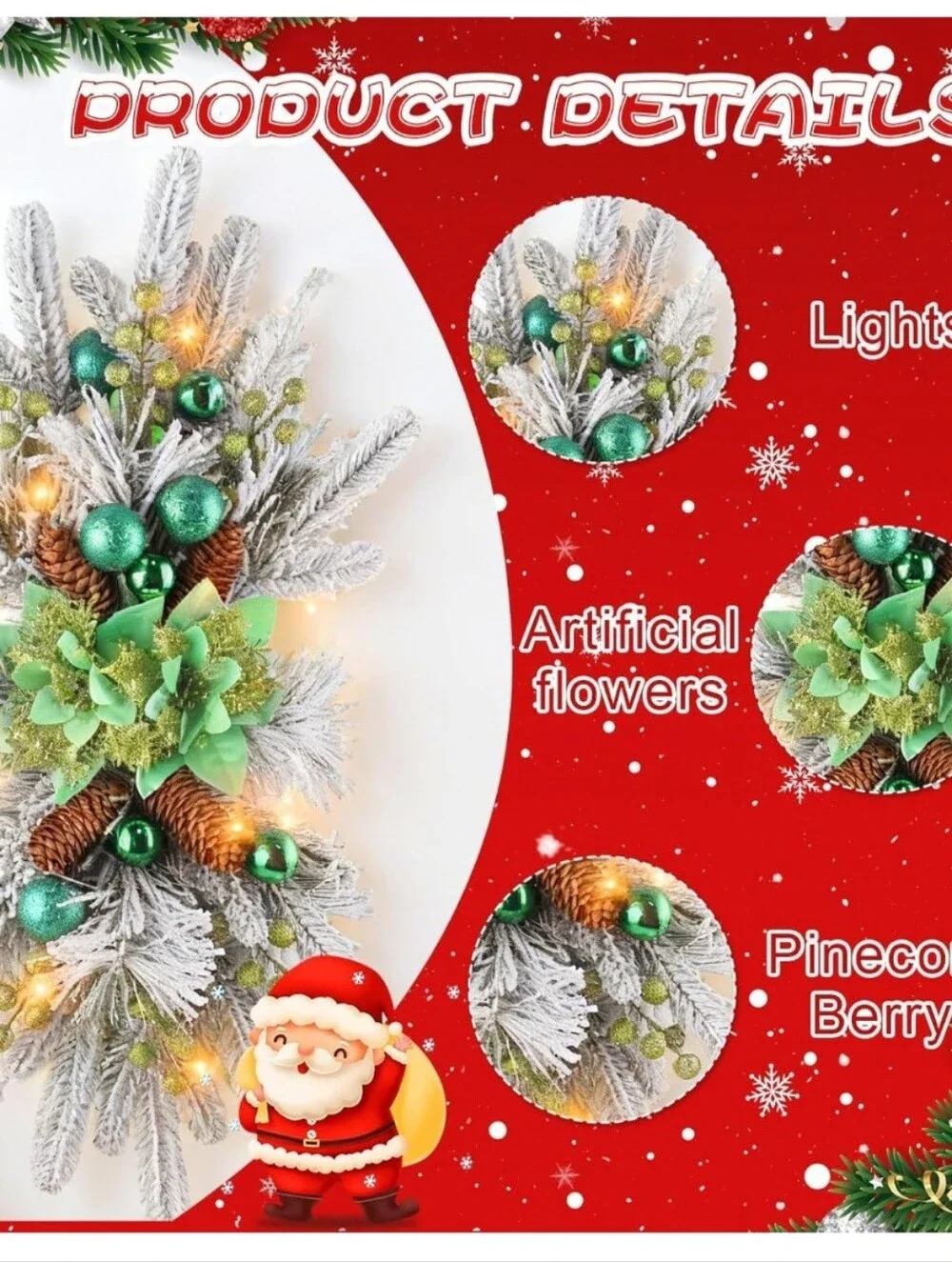 Green Frosted Pine Holiday Swag with Lights. NWT.